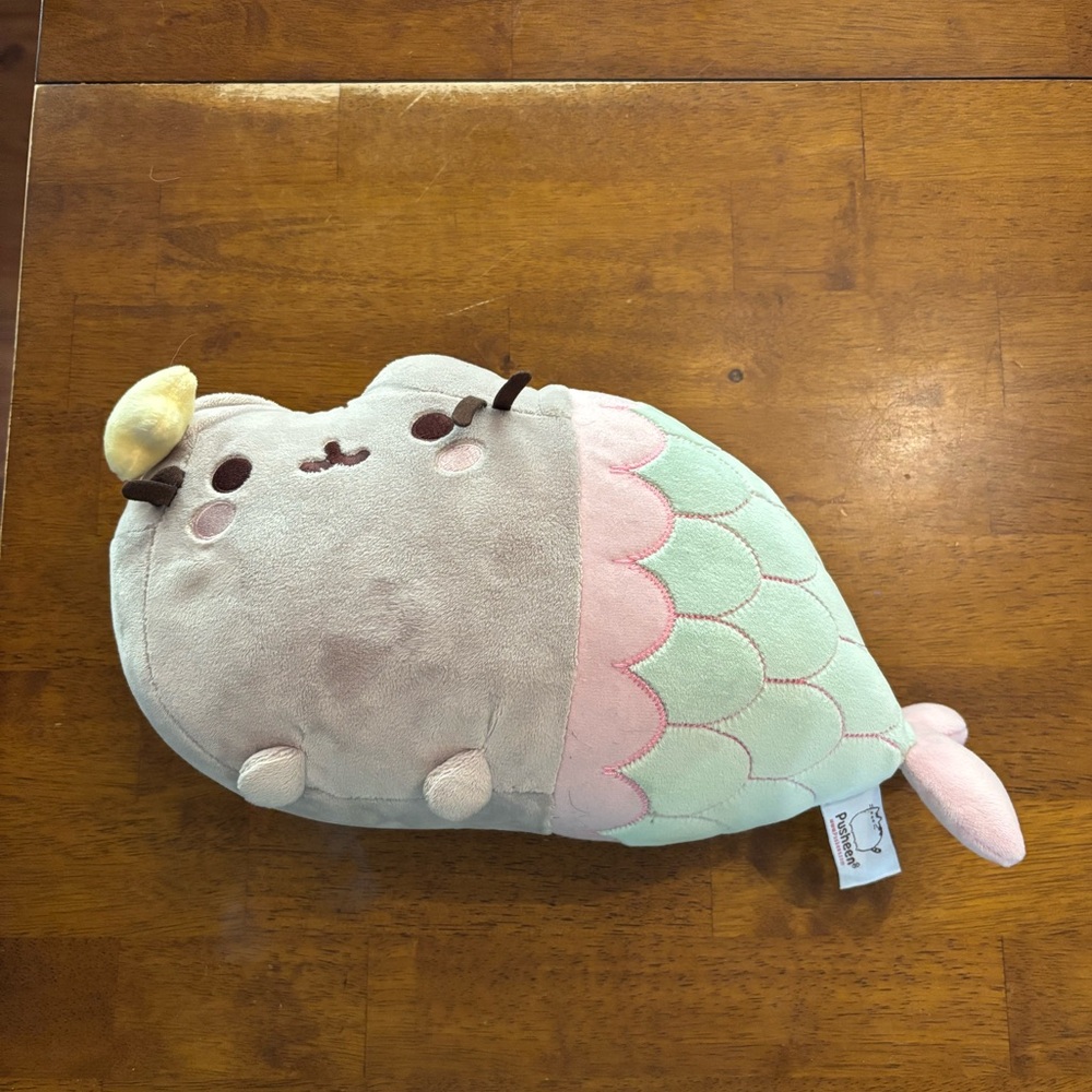 Gund Pusheen Mermaid Star Plush Stuffed Animal Cat Green Pink Grey 12"